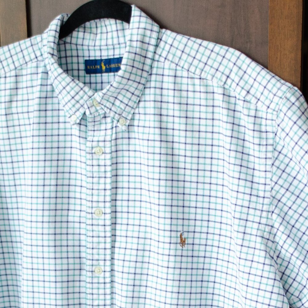 Ralph Lauren Classic Fit Short Sleeve Button-Down Shirt – Blue & Green Check